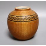 A Chinese woven bamboo bound porcelain vase, Chenghua mark, c.1900, height 11cm