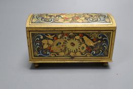 A Continental gold damascened iron dome top trinket box, width 9.5cm height 6cm