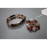 A 20th century silver and Scottish hardstone and agate set bracelet and a similar shaped circular