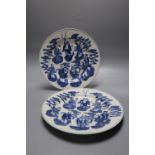 A pair of Chinese figural plates, in underglaze blue, diameter 27cm