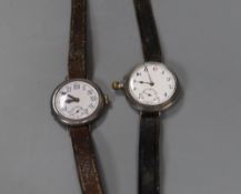 Two gentleman's early 20th century silver manual wind wrist watches including Borgel case, case