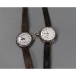 Two gentleman's early 20th century silver manual wind wrist watches including Borgel case, case