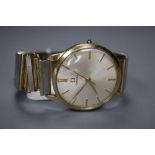 A gentleman's 1950's gold plated Omega manual wind wrist watch, lacking winding crown, movement c.