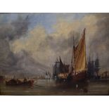 George Chambers Junior (1803-1840), oil on canvas, Shipping in harbour, 29 x 40cmCONDITION: Oil on