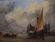 George Chambers Junior (1803-1840), oil on canvas, Shipping in harbour, 29 x 40cmCONDITION: Oil on