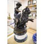 After Claudion. A bronze group of a bacchante riding a goat, on marble plinth