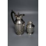 A George V silver tea caddy by George Unite & Sons, 10.7cm and a silver water jug, gross 14 oz.