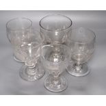 Five George III glass rummers, tallest 14cm