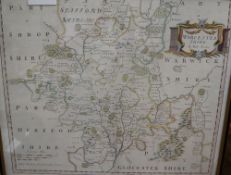 Robert Morden, coloured engraving, Map of Worcestershire, 38 x 44.5cm