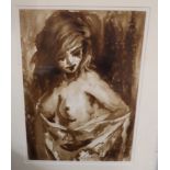 Sabir Mehtiyer (Turkish), monochrome watercolour, Female nude, signed and dated '07, 36 x 53cm,