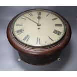 A late Victorian oak cased wall clock, with single fusee movement, with pendulum, dial 28cm