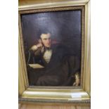 19th century English School, oil on wooden panel, Portrait of an officer seated at a writing