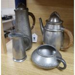 A Liberty Tudric pewter four piece tea set, no.0232