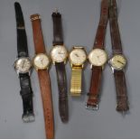 Six assorted gentleman's wrist watches including Poljot and MuDu.