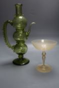 A Venetian glass carafe and a wine glass