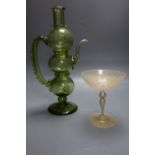 A Venetian glass carafe and a wine glass