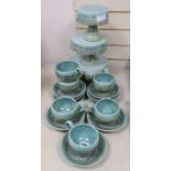 Francis Doherty (Brighton Ceramicist). A glazed cake stand and six cups and saucers