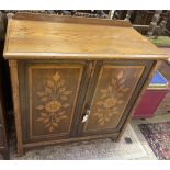 An Arts & Crafts stencilled oak and walnut side cabinet, width 92cm, depth 44cm, height 94cm