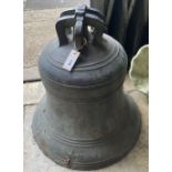 A large Victorian cast bronze bell marked Thomas Mears of London, Founded 1866 (no clapper),