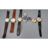 Seven assorted gentleman's wrist watches including Seiko and Timex.