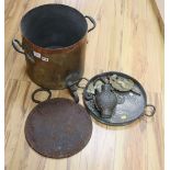 A group of antique brass and copper, including a tea urn, c.1860