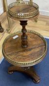 A rosewood galleried two tier dumb waiter, height 74cm