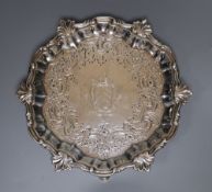 A George II silver waiter, with engraved crest and later engraved decoration, William Peaston,