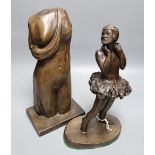Ian Milner (d. 2020). A bronze figure, 'Little Ballerina' and a bronzed resin figure of a draped