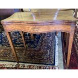 A George III inlaid satinwood folding-top serpentine card table, width 88cm, depth 45cm, height