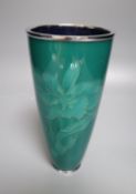 A Japanese enamel beaker vase, signed Sato, height 22cm