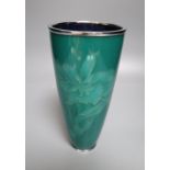 A Japanese enamel beaker vase, signed Sato, height 22cm