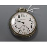 A chrome cased keyless pocket watch, the dial inscribed 'Rolex Watch Co. Marconi', with Arabic