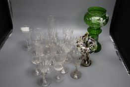 A Mary Gregory type glass vase, height 24cm, one other, an early 19th century ale glass and sundry