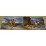 19th century English School, pair of oils on millboard, Hunting scenes, 15 x 22.5cm, unframed
