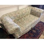 An early 20th century drop arm Chesterfield settee with Morris fabric loose cover, width 185cm,