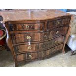 A Continental inlaid serpentine commode, width 135cm, depth 67cm, height 104cm