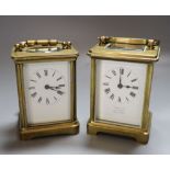 Two French brass carriage timepieces