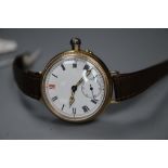 A gentleman's early 20th century 18ct gold Borgel case manual wind wrist watch, on a leather