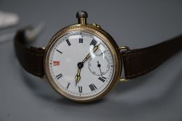 A gentleman's early 20th century 18ct gold Borgel case manual wind wrist watch, on a leather