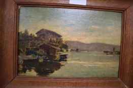 Heinrich Hoffmans (1814-1896), oil on canvas board, Swiss lake scene, signed and dated '41, 22 x