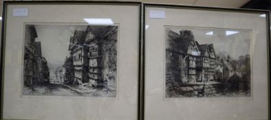 Albany E Howarth (1872-1936), two etchings, Views of 17th century houses, Chiddingstone, Kent and