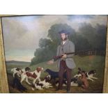 James Lodger (active 1820-1860), oil on canvas, Sportsman with spaniels, signed and dated 1850, 48 x