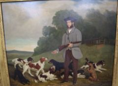 James Lodger (active 1820-1860), oil on canvas, Sportsman with spaniels, signed and dated 1850, 48 x