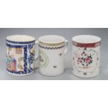 Three Chinese export famille rose mugs, Qianlong, each 13cm