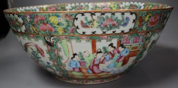 A Chinese Canton decorated famille rose punch bowl, 19th century, diameter 35cm