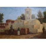 C.A. Lemont (19th C. French), oil on canvas, Figures beside a Mexican church, signed, 38 x 55cm,