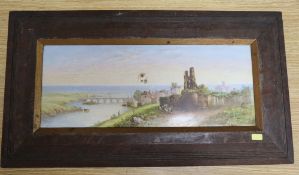 A Victorian porcelain plaque with a view of Arklow, County Wicklow, Ireland, width 41cm height 16cm