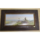 A Victorian porcelain plaque with a view of Arklow, County Wicklow, Ireland, width 41cm height 16cm