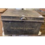 A Victorian painted tin trunk marked Braemoor Gardens, width 53cm