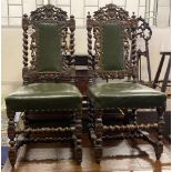 A pair of Victorian carved oak Carolean style side chairs